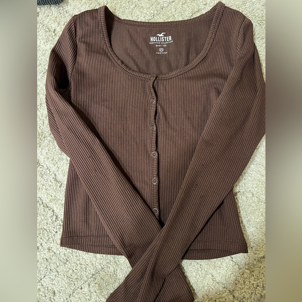 Hollister brown button long sleeve